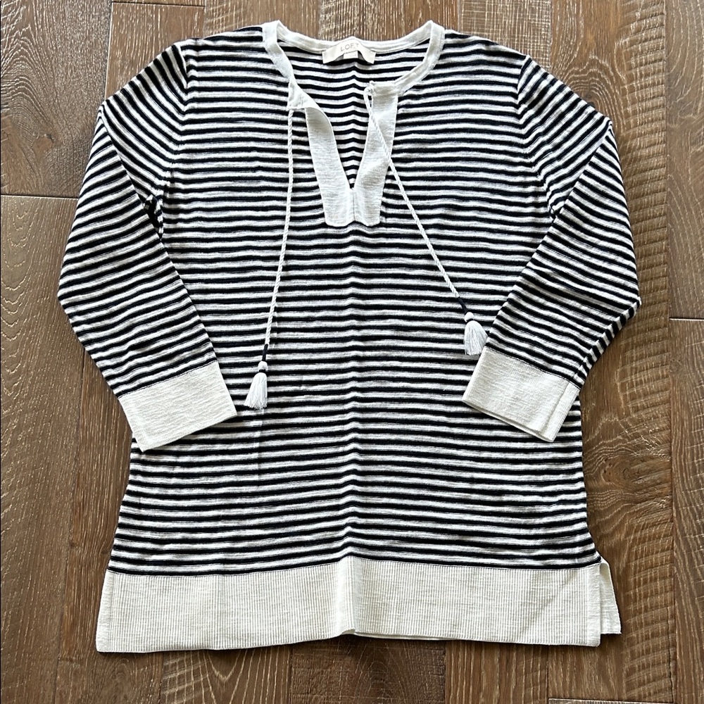 LOFT Black and White Striped Top